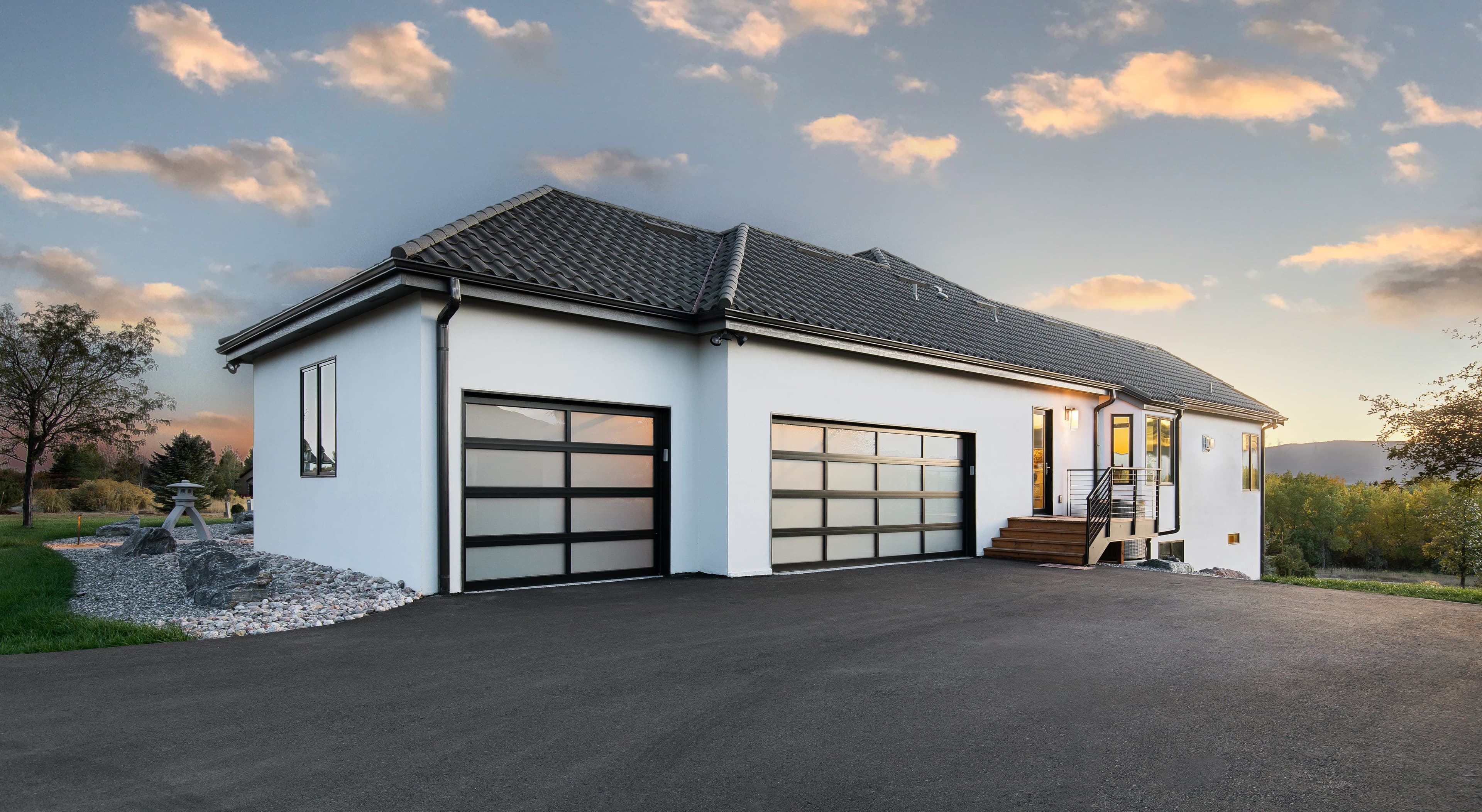 Modern garage door installed on a home